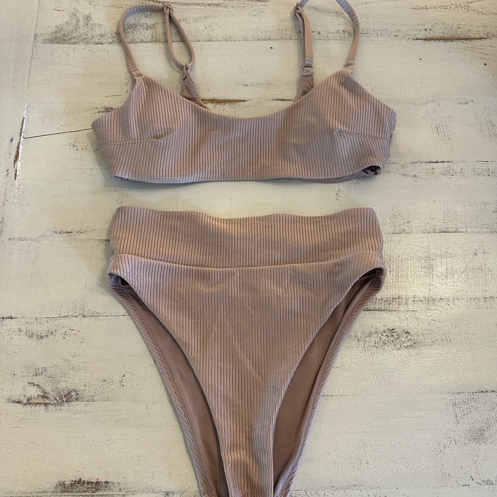 Ribbed Bikini Set in Taupe